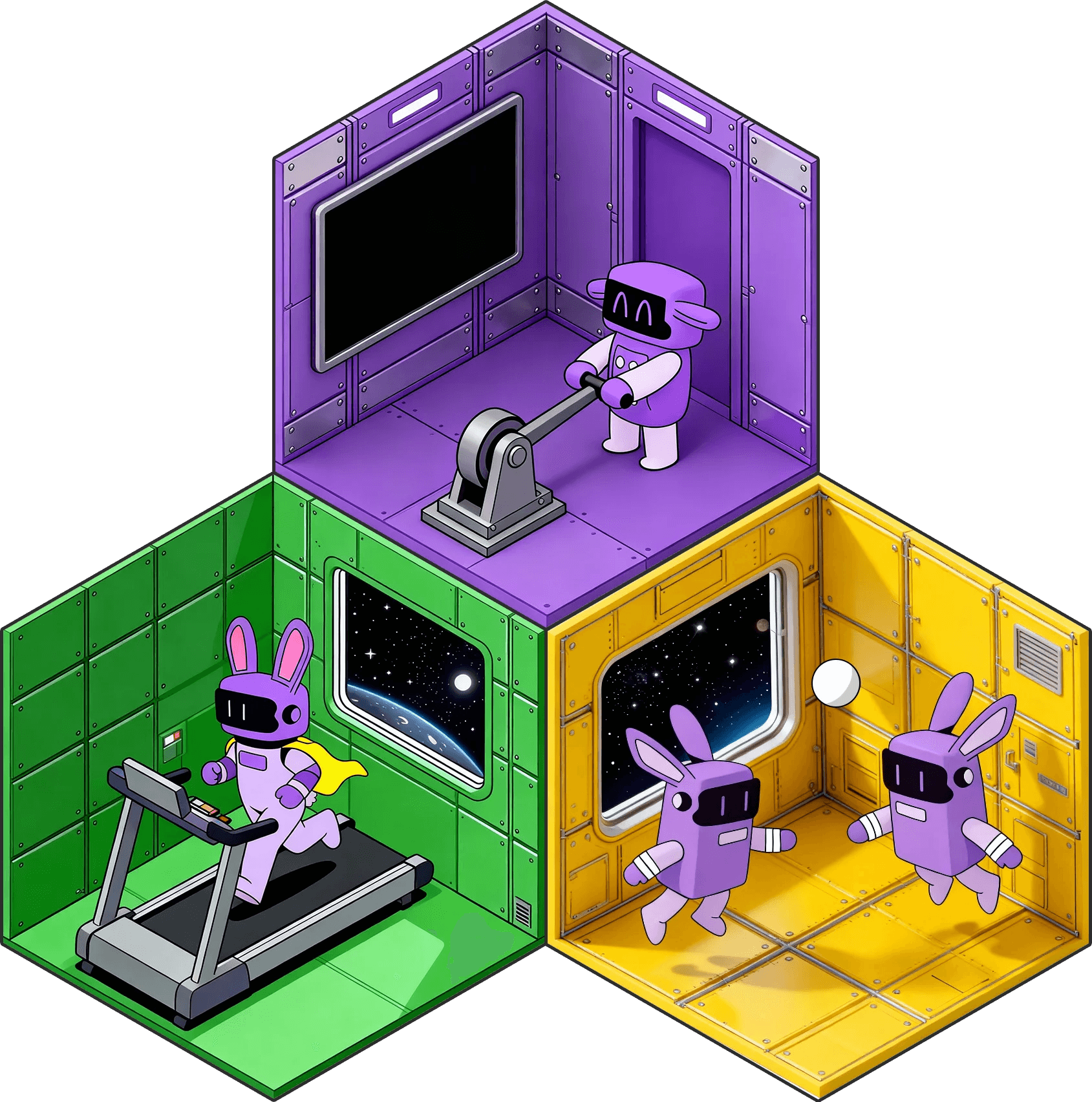 Isometric illustration of connected Floyo classrooms